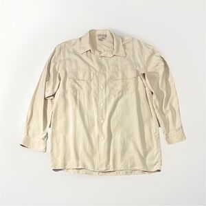 Tulliano Silk Beige Button-Up Shirt Long Sleeve Point Collar Men's Size L